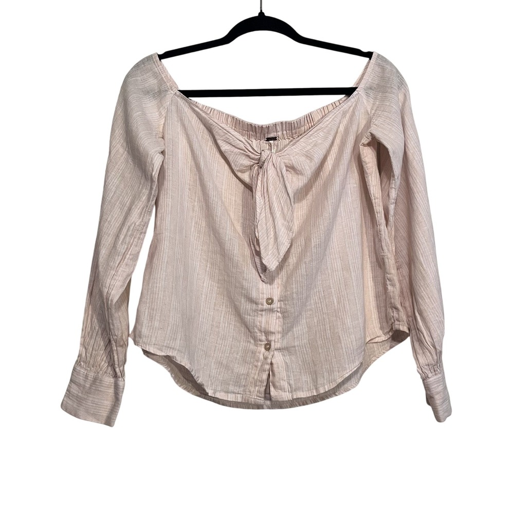 Free People Off Shoulder Top Womens Striped Tie Front Blouse size XS
